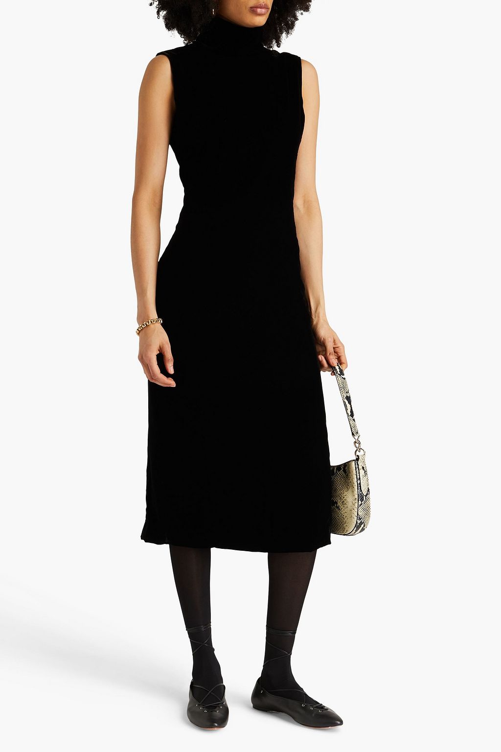 Stretch velvet midi dress black US 10