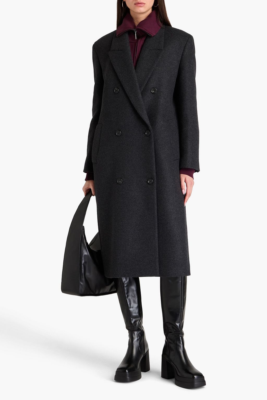 THEORY Double-breasted brushed wool-blend felt coat