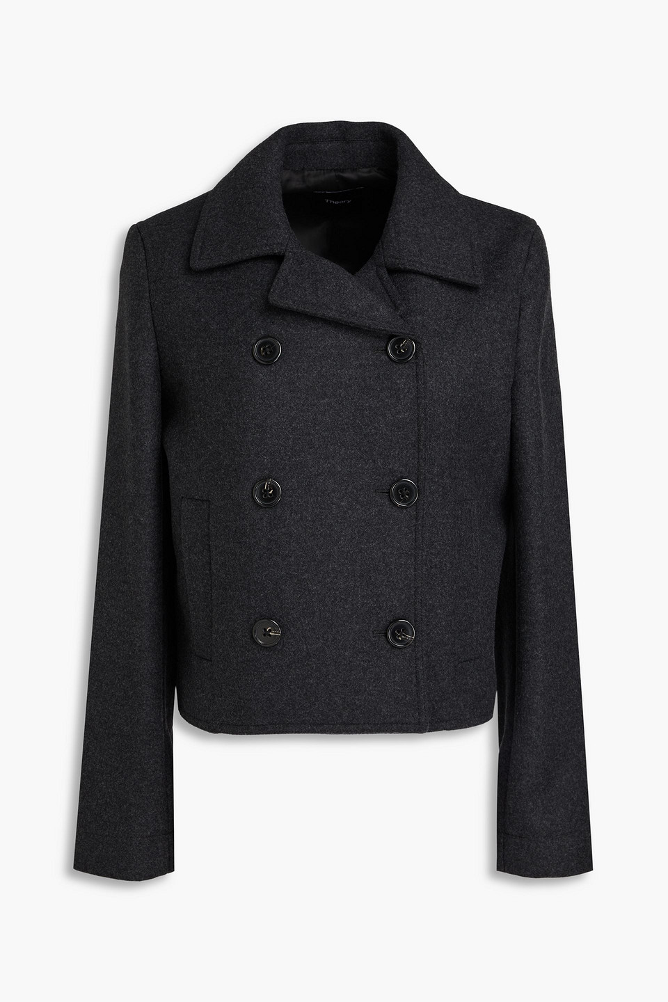 Theory Shrunken Wool Double-breasted Peacoat In Anthracite