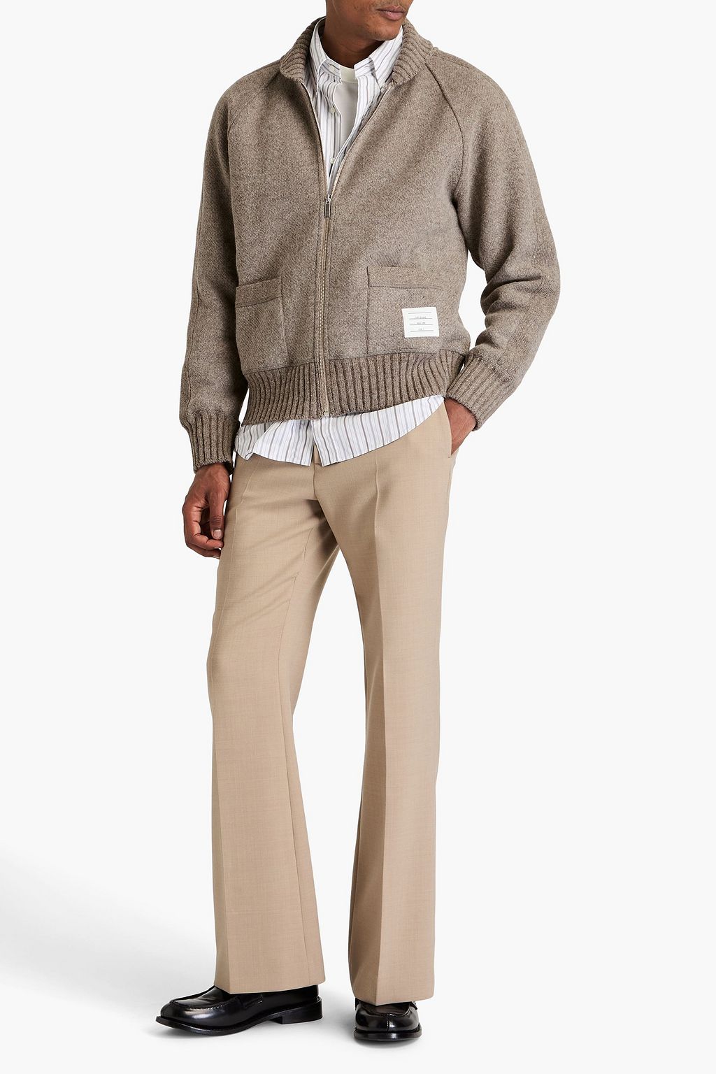 THOM BROWNE كارديغان من مزيج الألبكة والصوف وبسحاب
