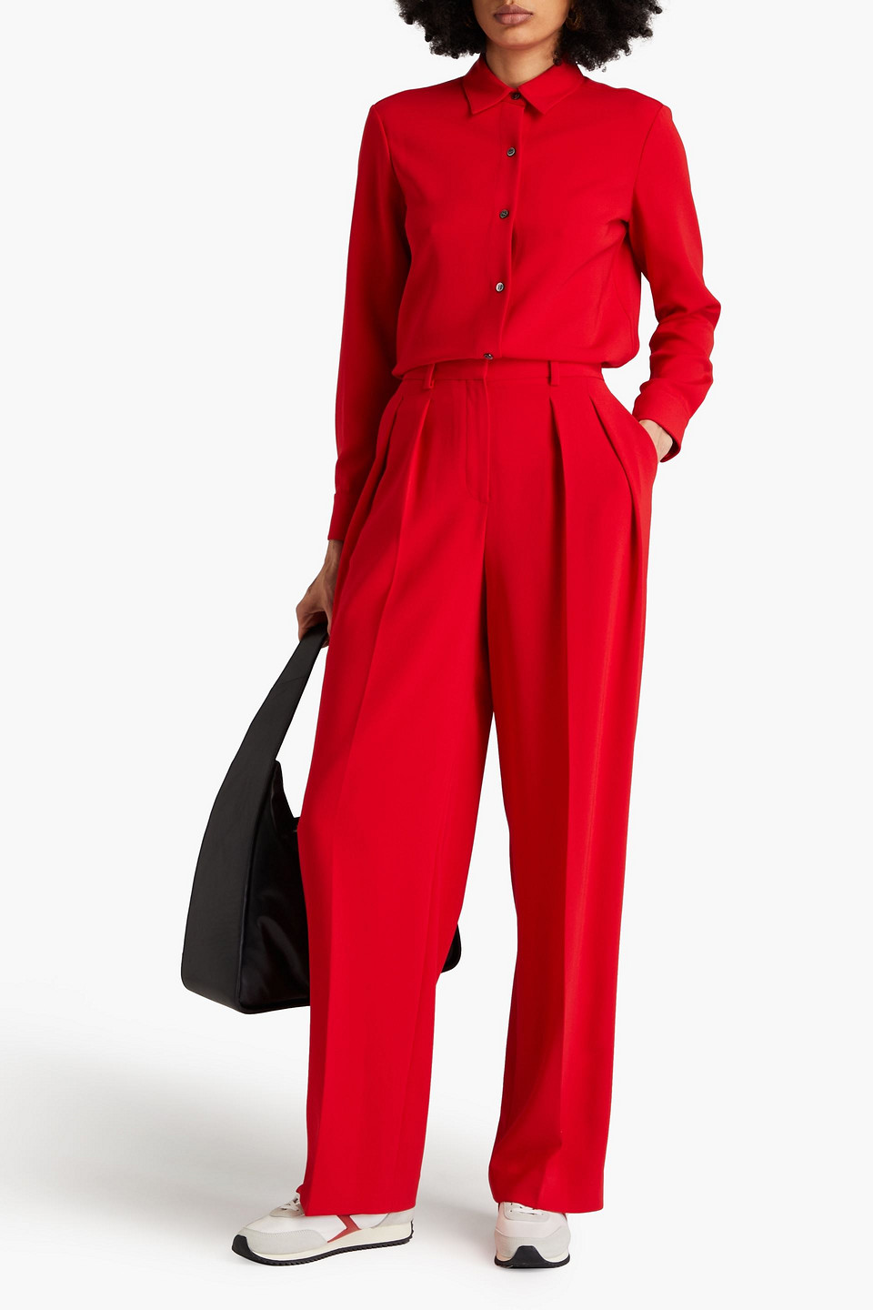 Shop Theory Pleated Crepe Wide-leg Pants In Red