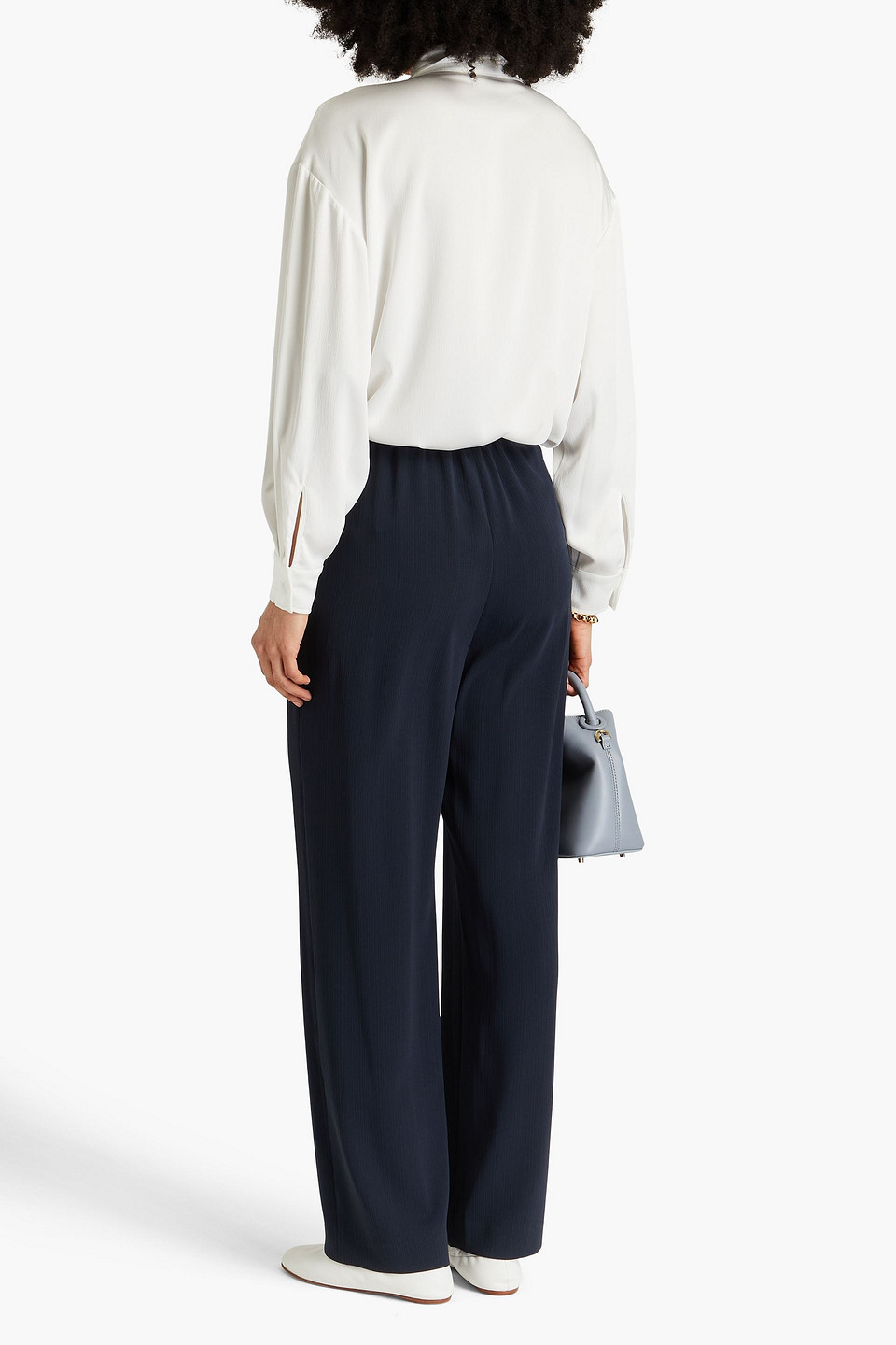 Theory Crepon Straight-leg Pants In Navy