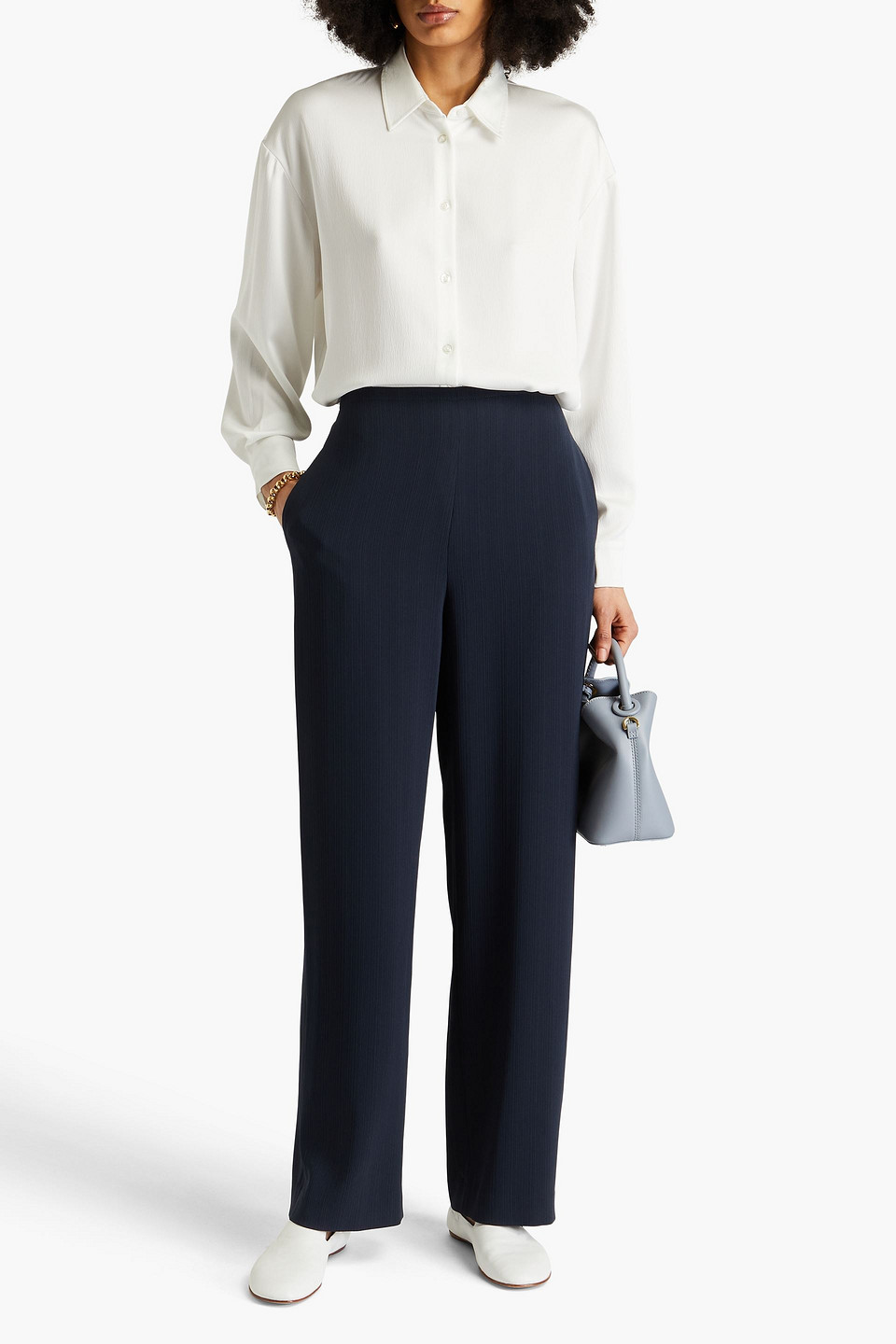 Theory Crepon Straight-leg Pants In Navy