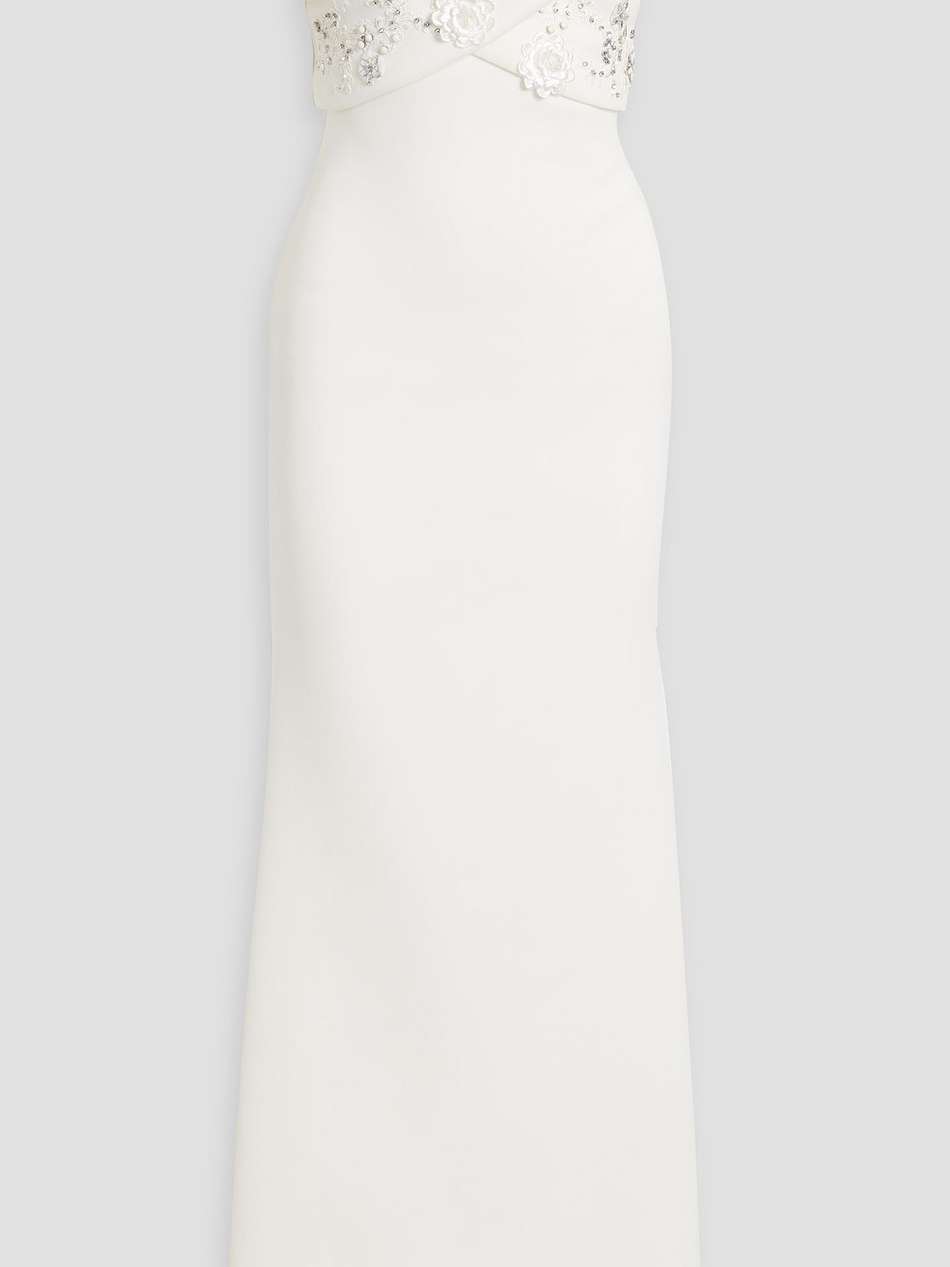 off-the-shoulder embellished scuba gown