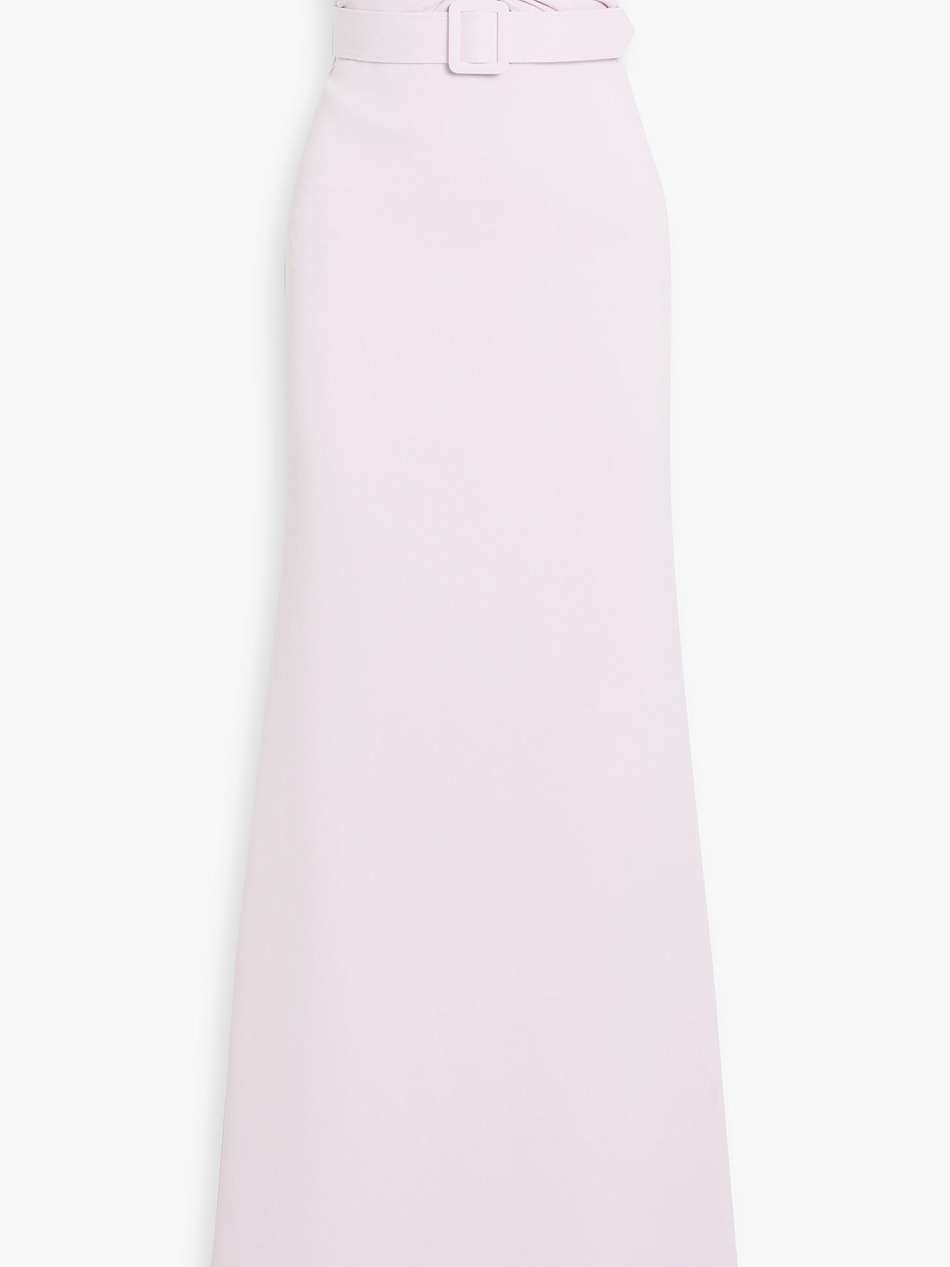 strapless belted crepe gown