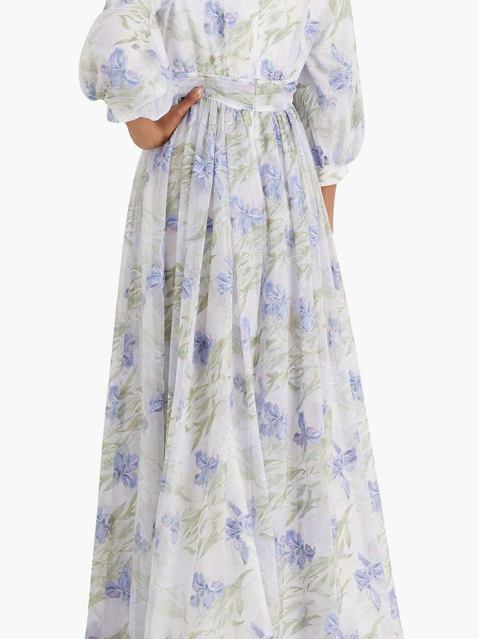 embellished floral-print tulle maxi dress
