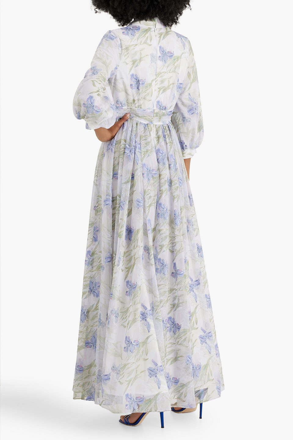 BADGLEY MISCHKA EMBELLISHED FLORAL-PRINT TULLE MAXI DRESS