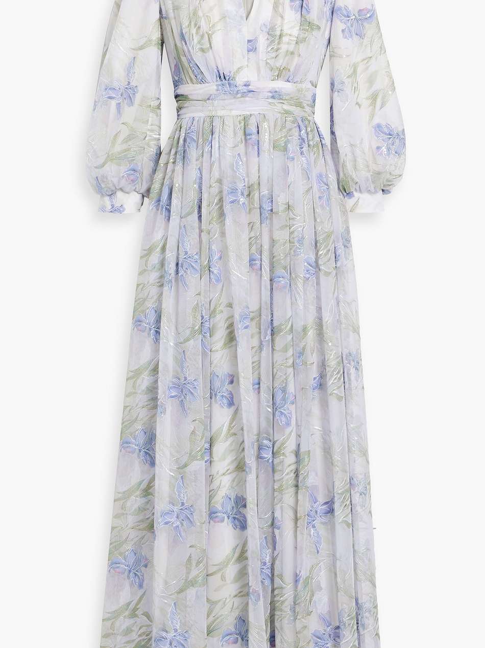 embellished floral-print tulle maxi dress