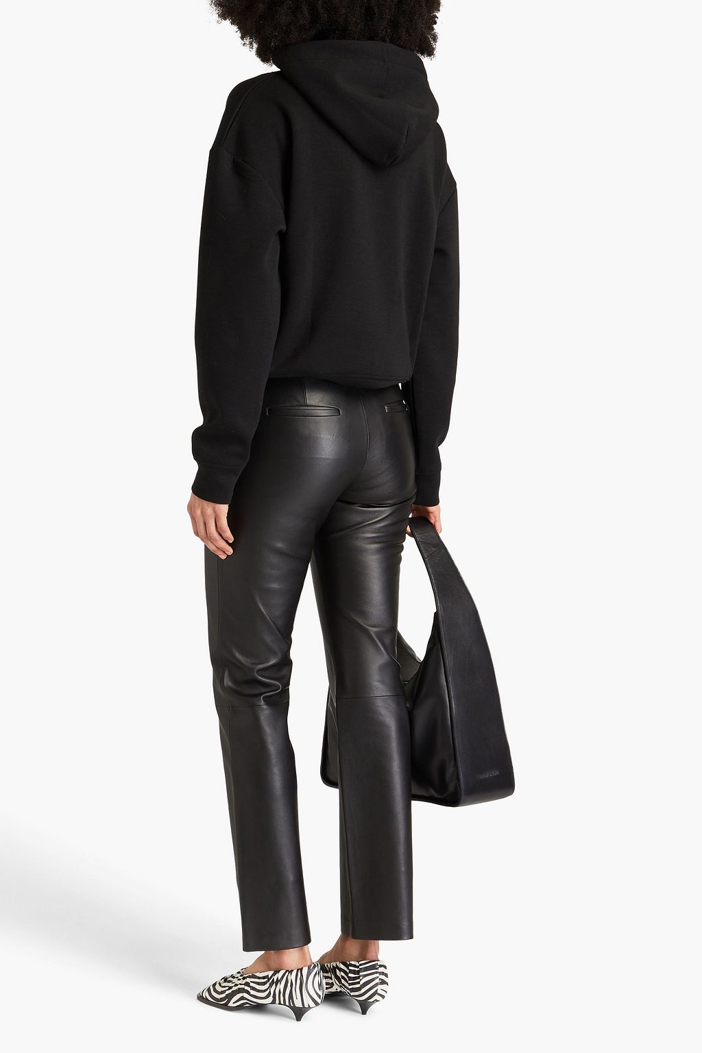 THEORY レザー ストレートレッグパンツ