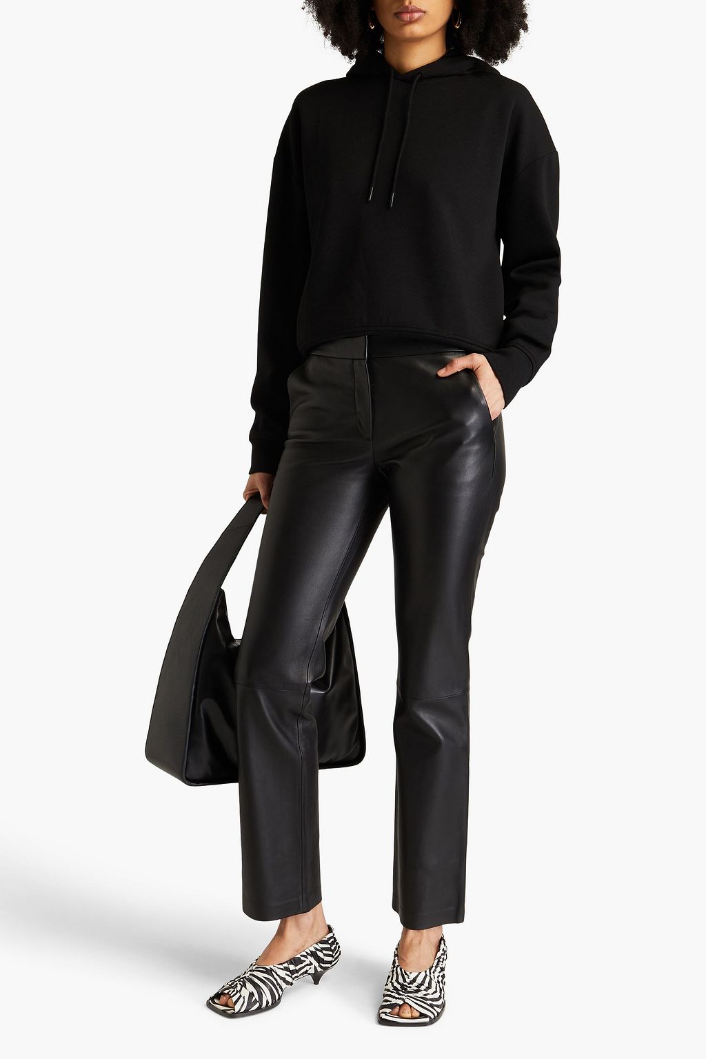 THEORY レザー ストレートレッグパンツ