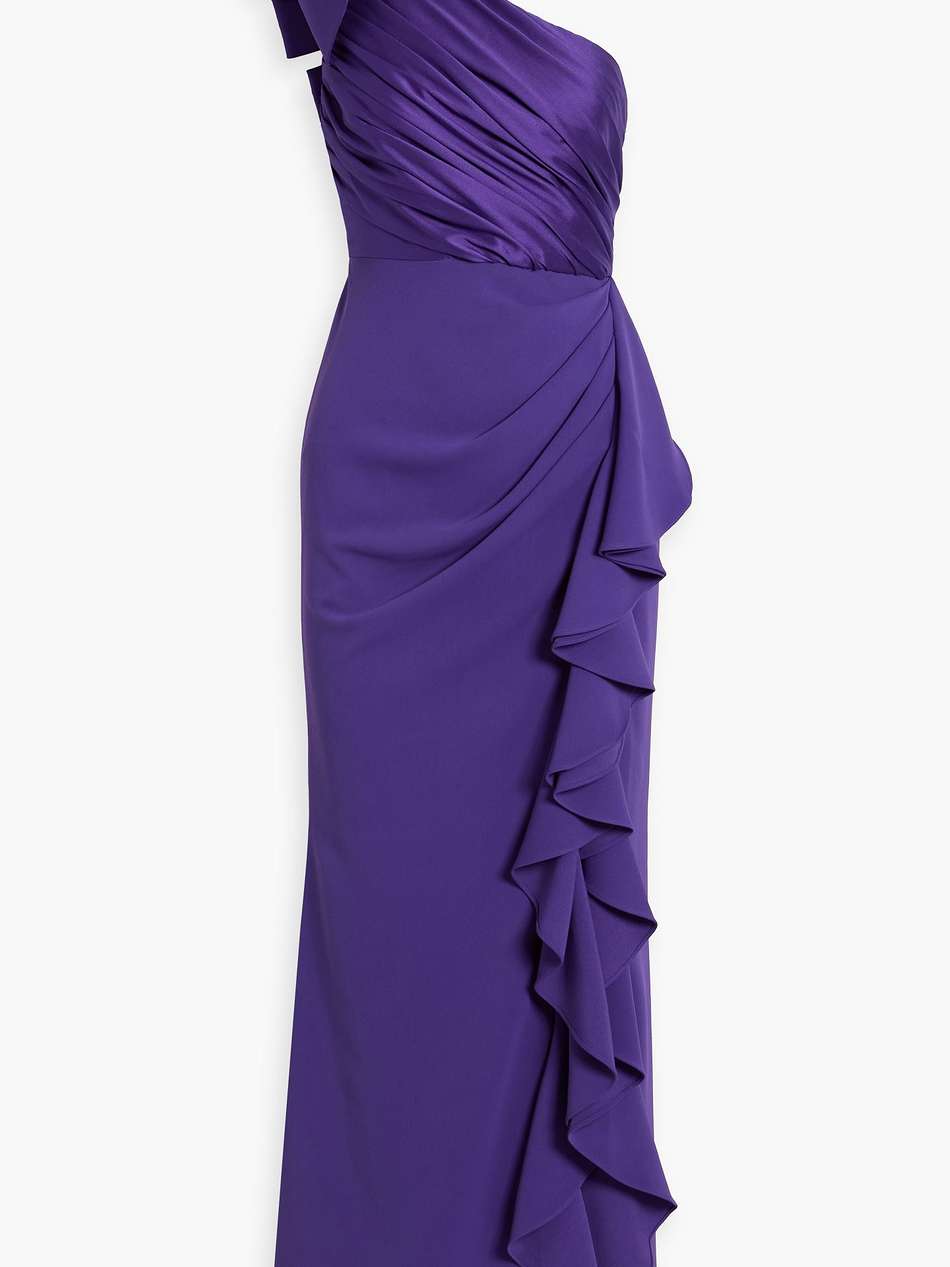 one-shoulder floral-appliquéd faille gown
