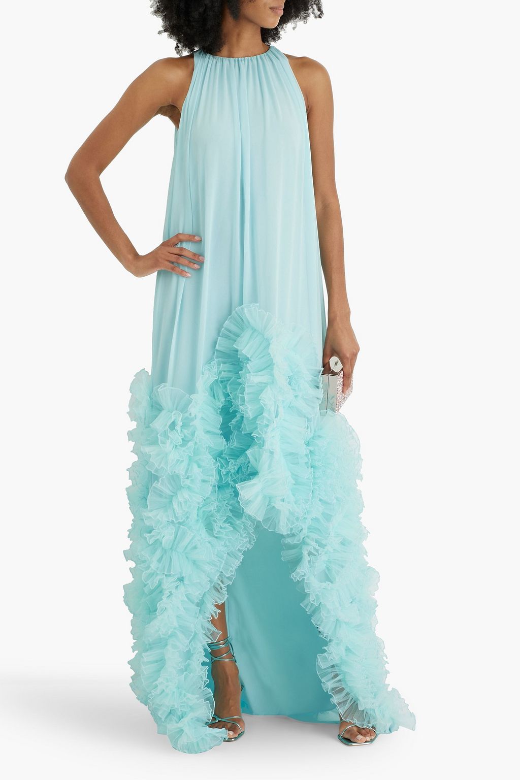 BADGLEY MISCHKA Ruffled chiffon gown