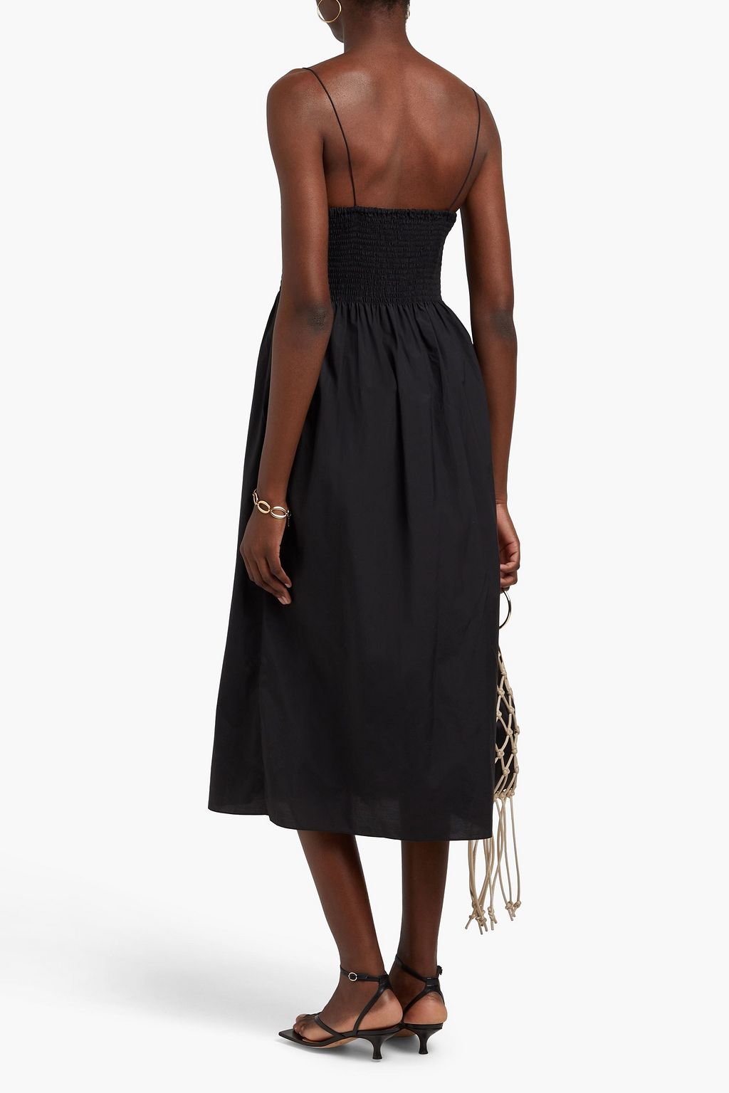 THEORY Smocked cotton-blend poplin midi dress