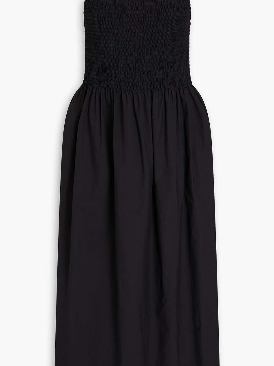 smocked cotton-blend poplin midi dress