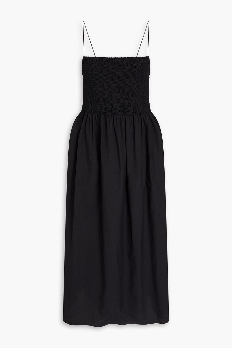 Smocked cotton-blend poplin midi dress