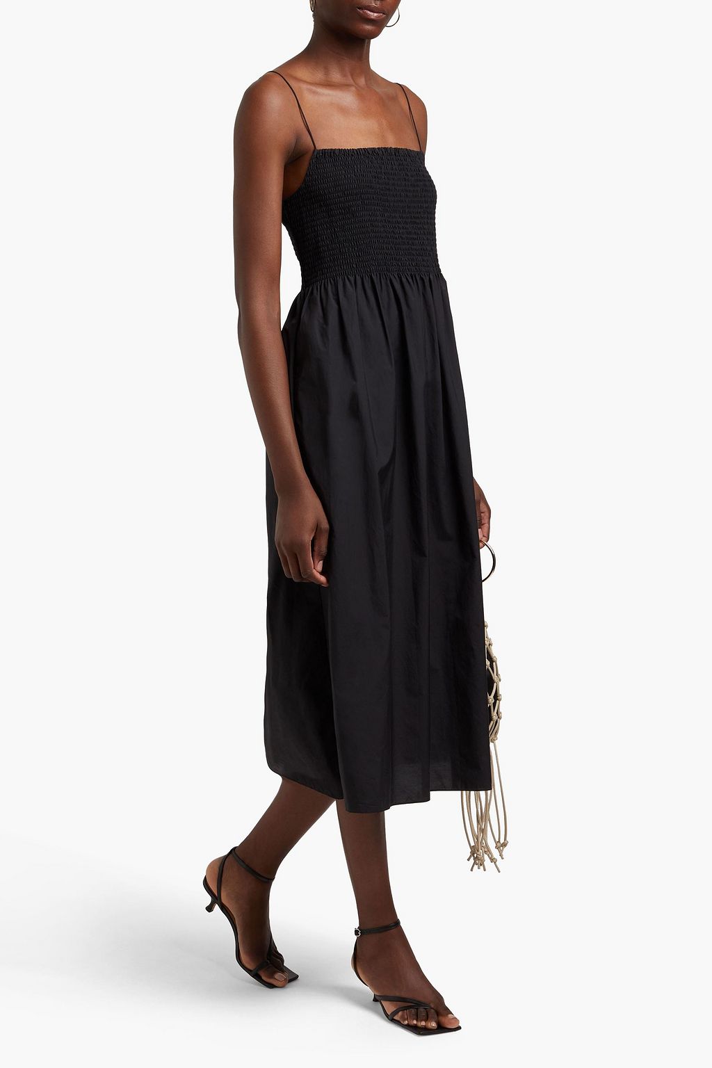 THEORY Smocked cotton-blend poplin midi dress