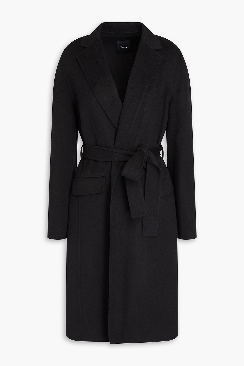 Theory Belted Wool And Cashmere-blend Felt Coat In Black