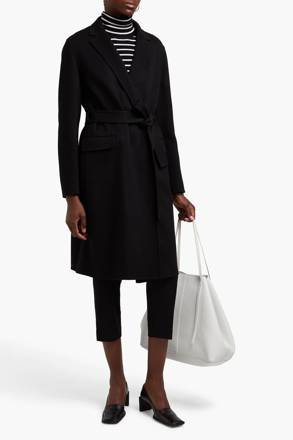Theory Belted Wool And Cashmere-blend Felt Coat In Black
