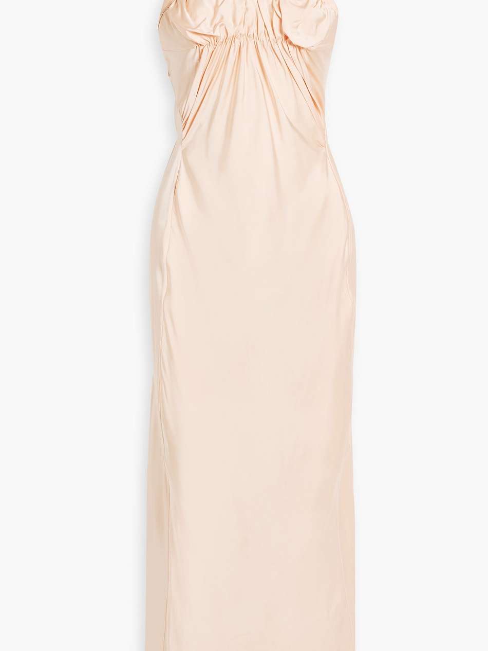 ruched satin maxi dress