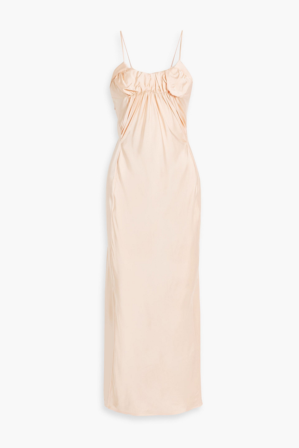 Jil Sander Ruched Satin Maxi Dress In Peach