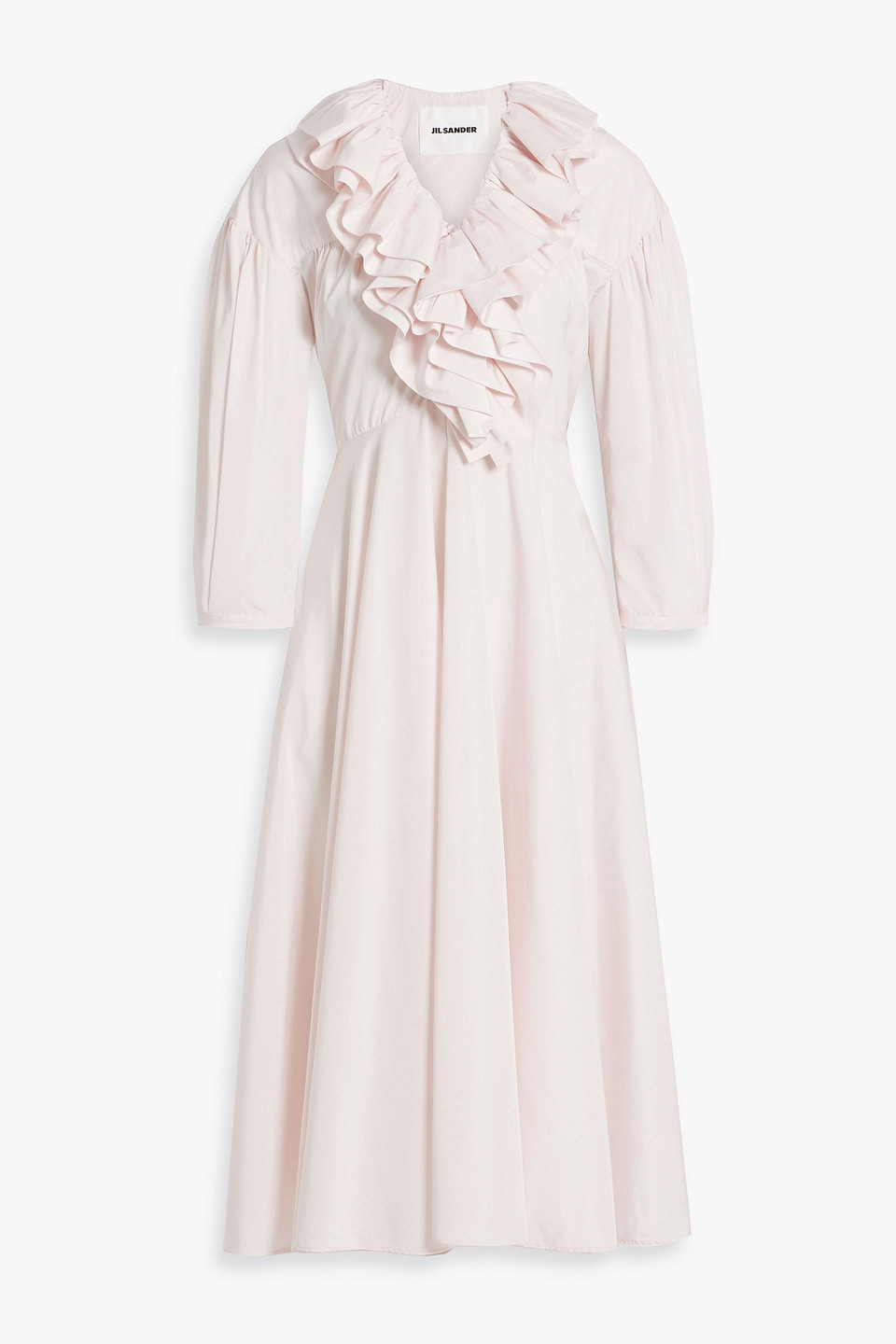 Jil Sander Ruffled Taffeta Midi Dress In White