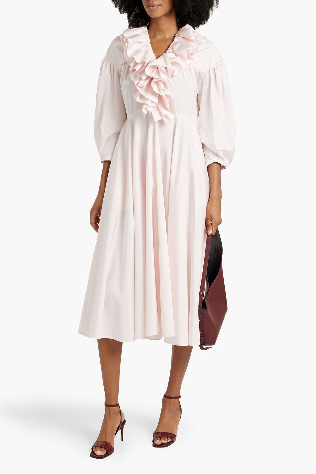 JIL SANDER Ruffled taffeta midi dress