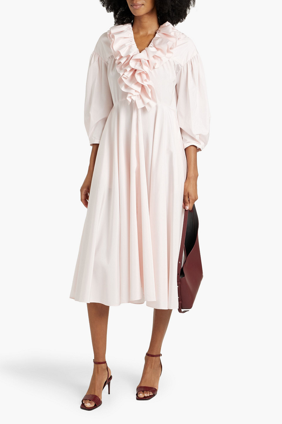 Jil Sander Ruffled Taffeta Midi Dress In Pastel Pink