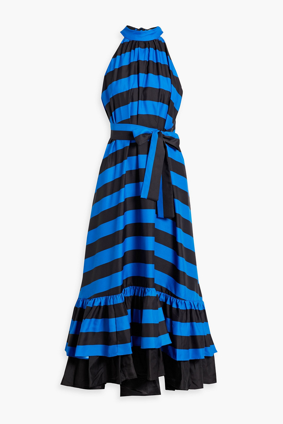 Alice And Olivia Jovie Striped Faille Maxi Dress In Sapphire/black Stripe