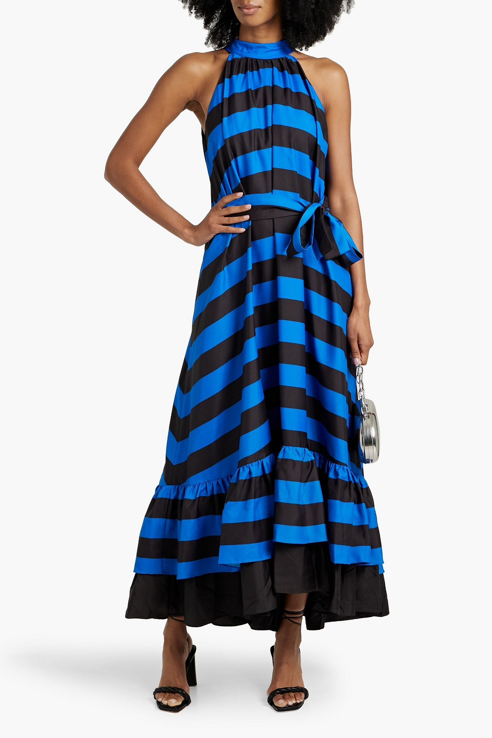 ALICE AND OLIVIA JOVIE STRIPED FAILLE MAXI DRESS