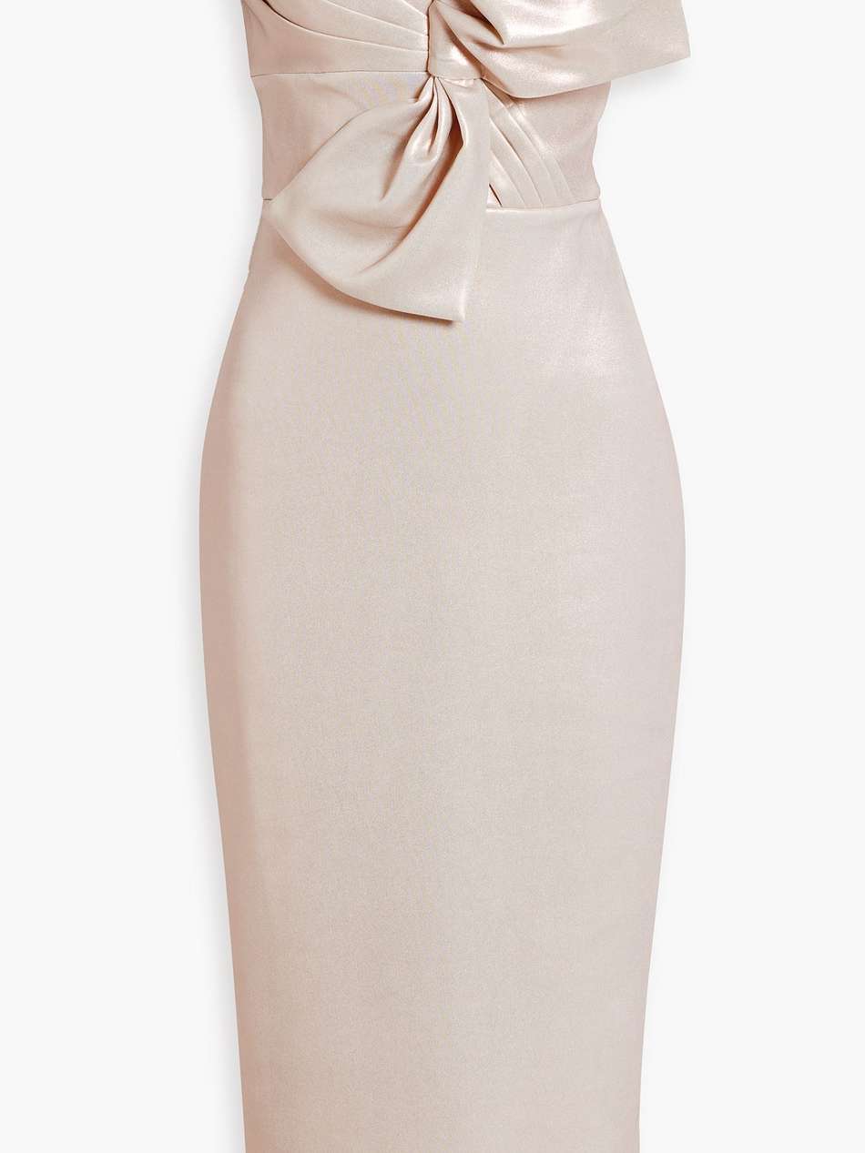 strapless bow-detailed scuba midi dress