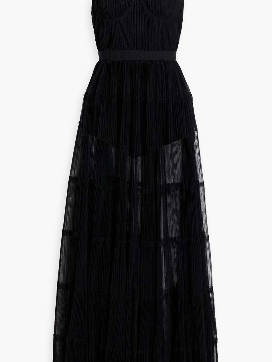 deena pleated organza maxi dress