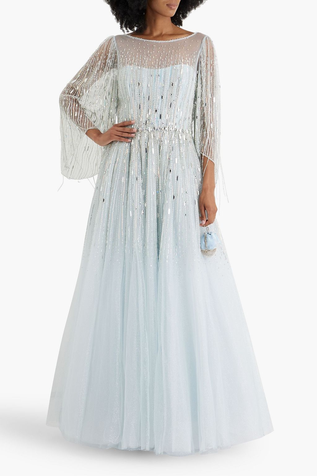 JENNY PACKHAM فستان سهرة مصنوع من التول بتصميم مزركش مزيّن بالغليتر