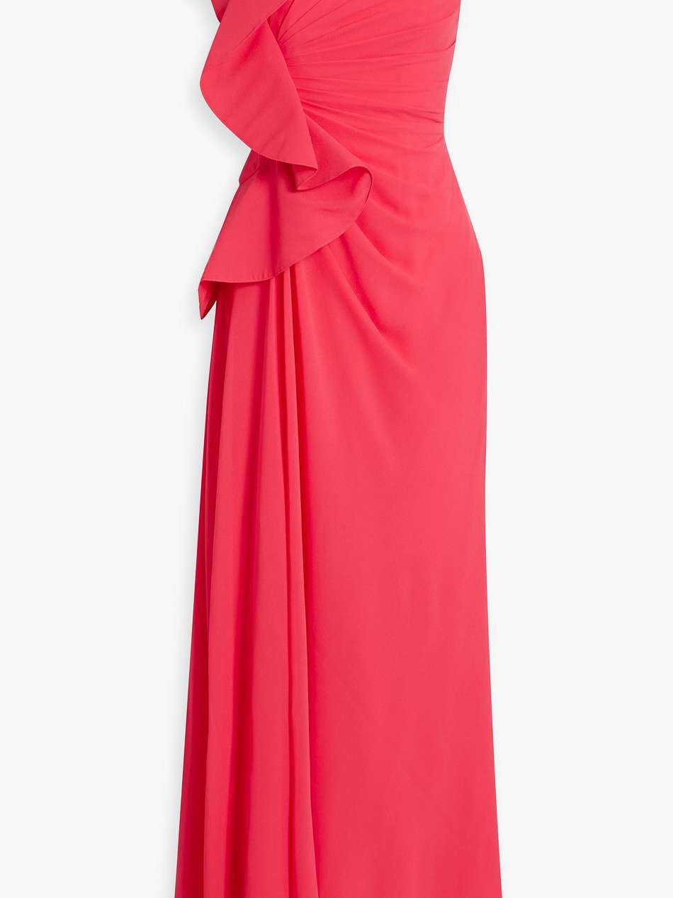 one-shoulder ruffled chiffon gown