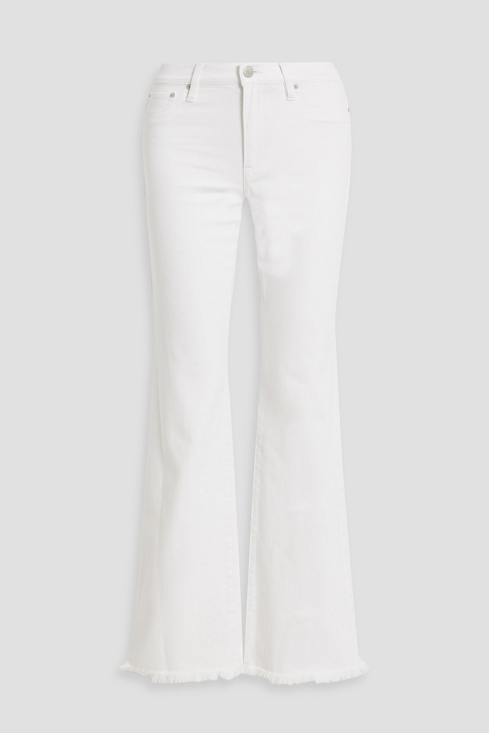 Shop Alice And Olivia Fabulous 70s Frayed High-rise Bootcut Jeans In White