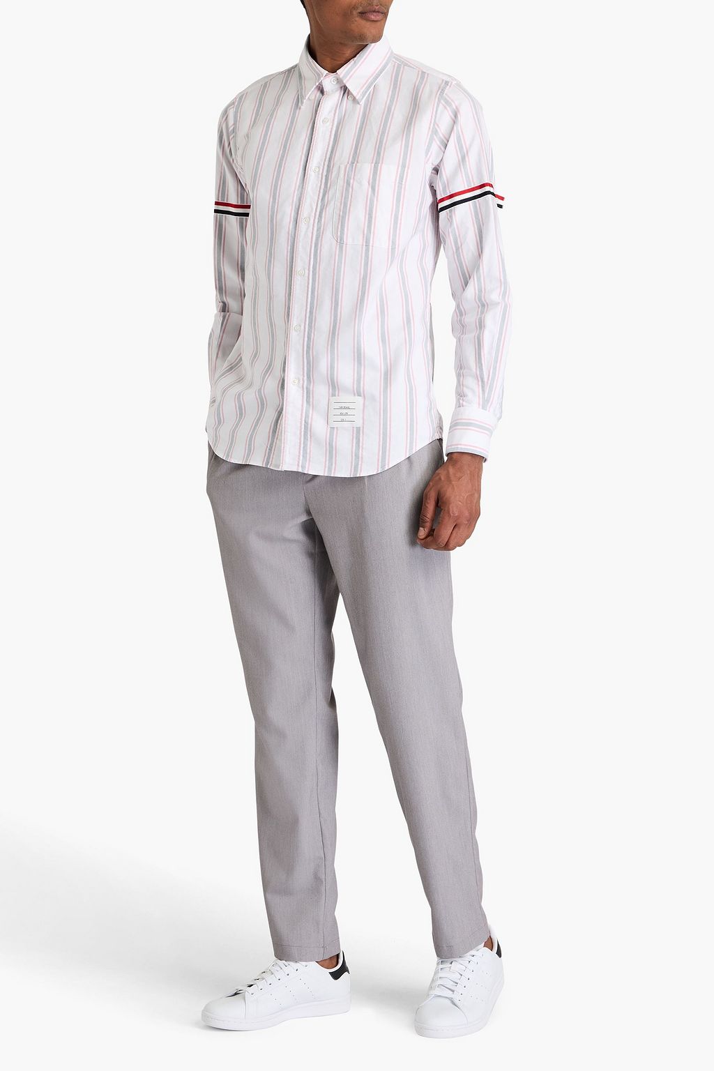 THOM BROWNE قميص من قطن أكسفورد بتصميم مخطط