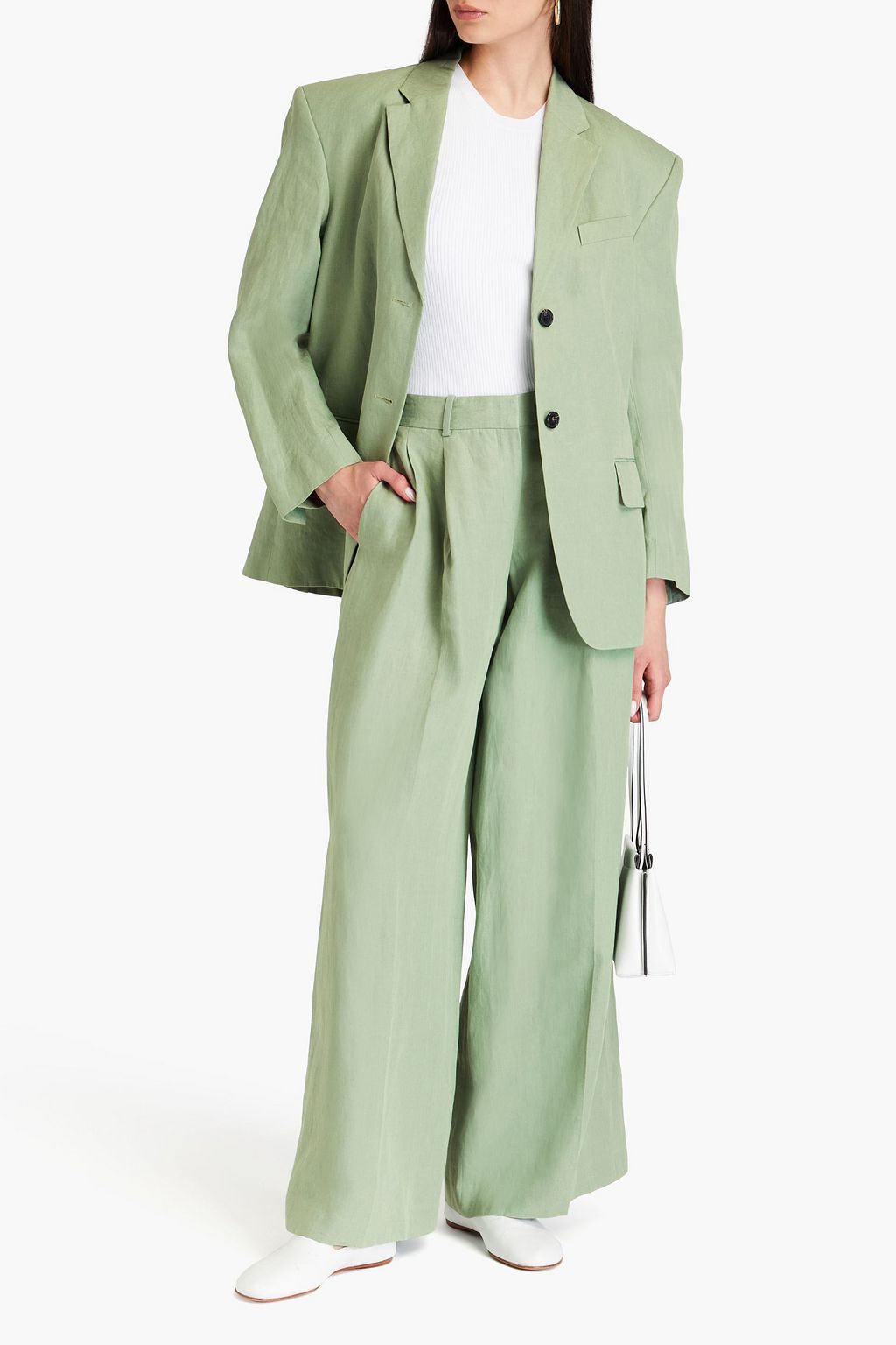 THEORY Pleated linen wide-leg pants