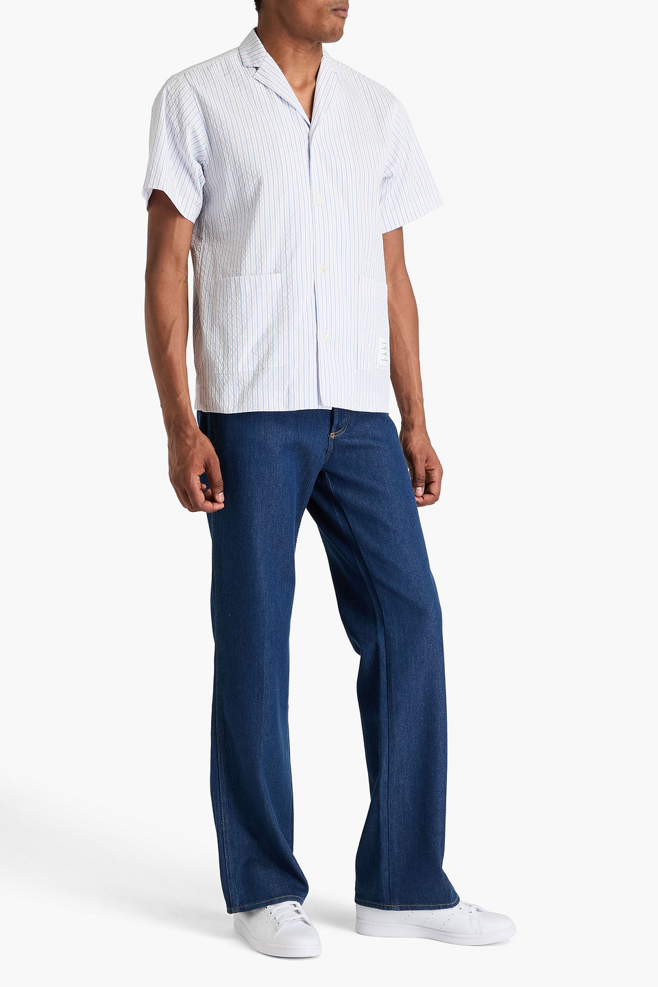 Thom Browne Hemd Aus Seersucker Mit Streifen In Bleu