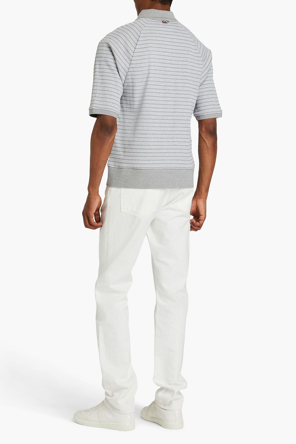 THOM BROWNE Striped cotton-jersey polo shirt