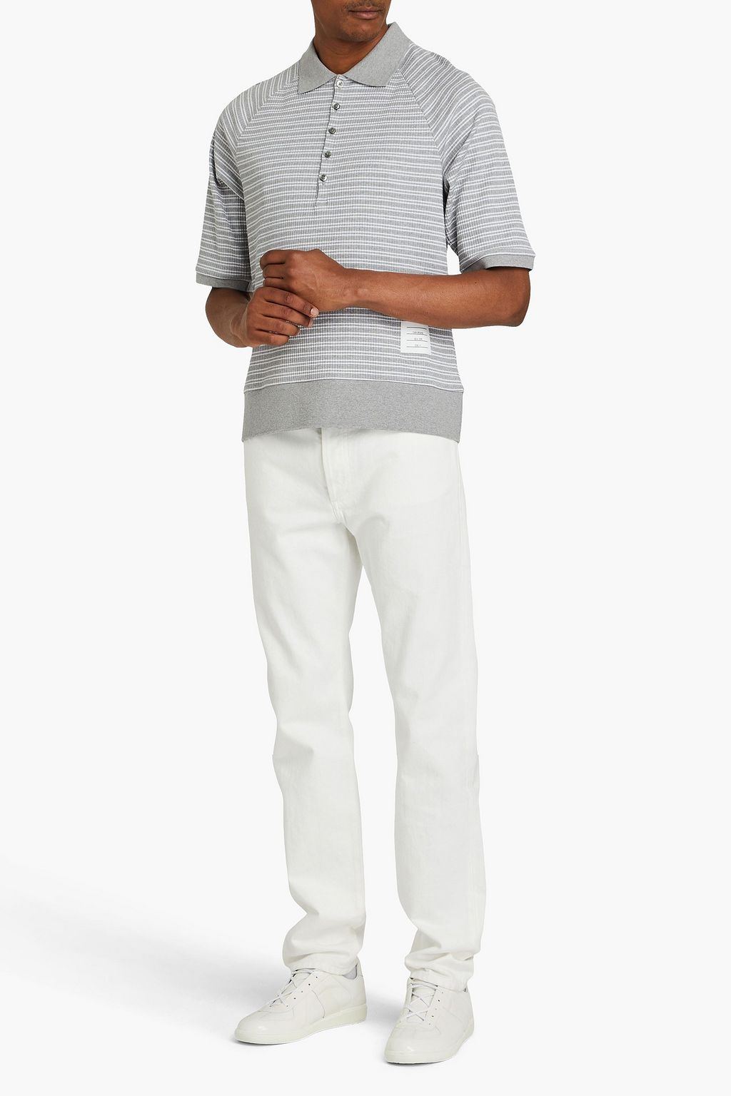 THOM BROWNE Striped cotton-jersey polo shirt