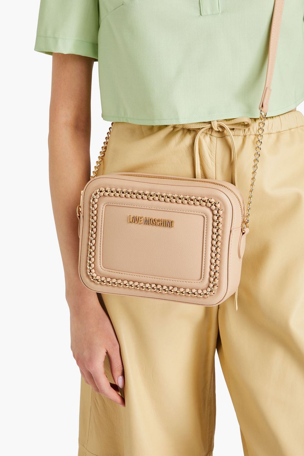 LOVE MOSCHINO Chain-embellished faux leather cross-body bag