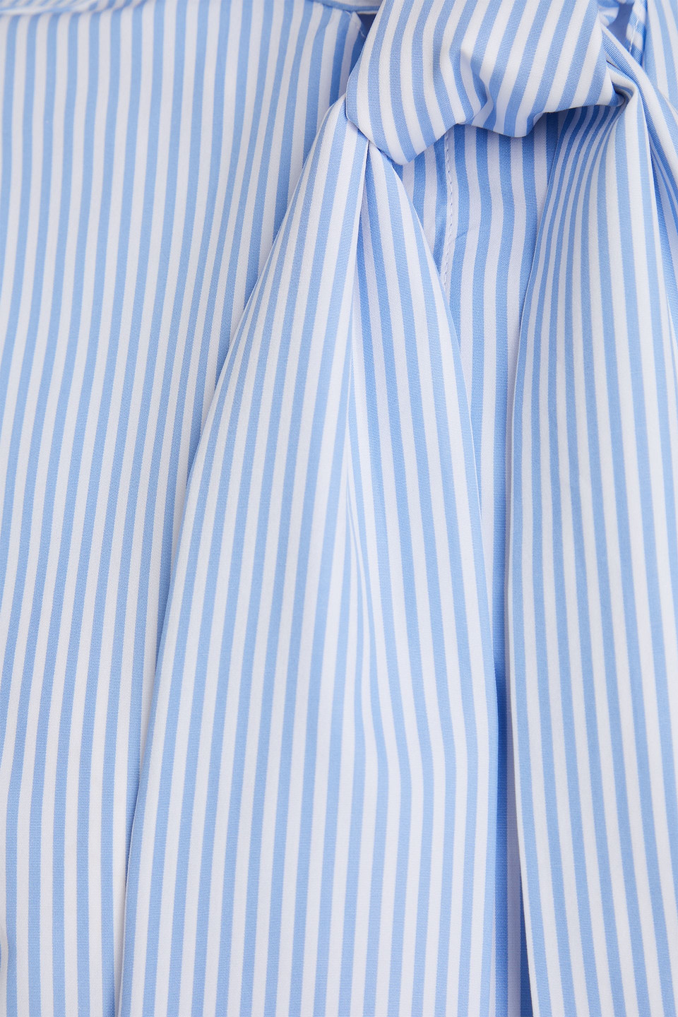 Shop Another Tomorrow Tie-neck Striped Cotton-poplin Blouse In Azure