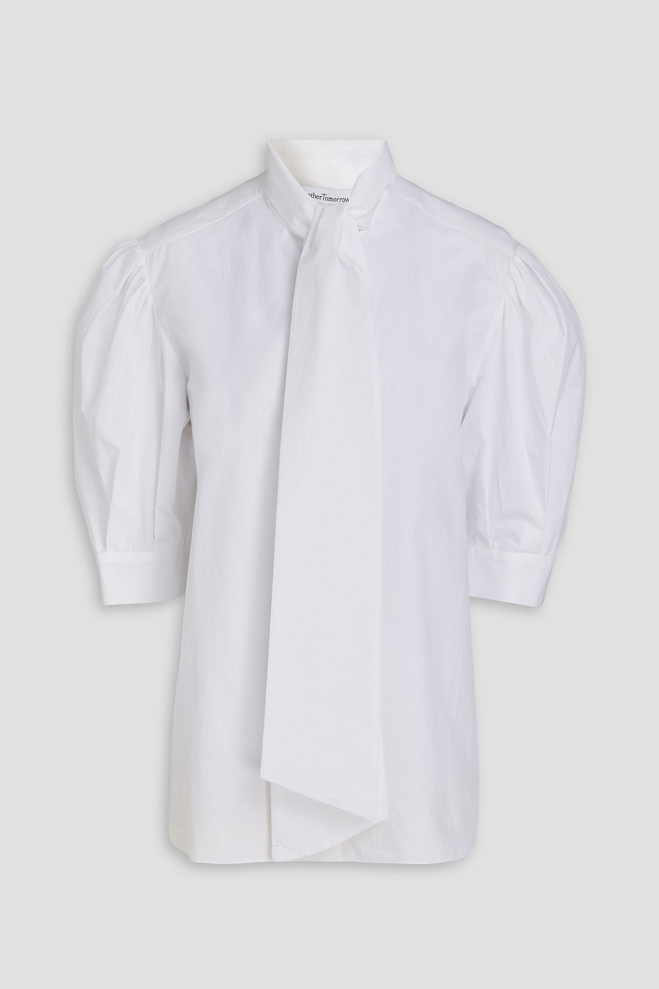 Another Tomorrow Pussy-bow Cotton-poplin Shirt In White