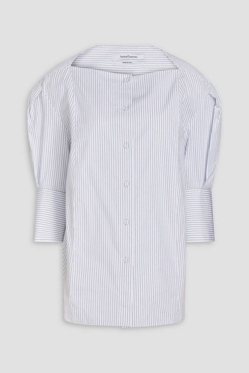 Another Tomorrow Pleated Striped Cotton-poplin Blouse In White