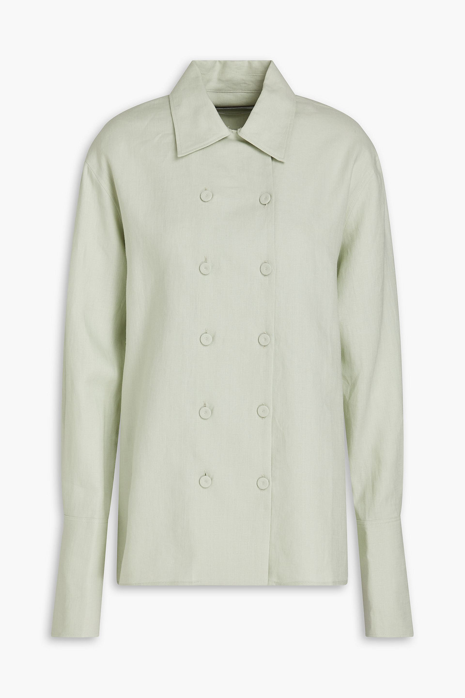 Another Tomorrow Double-breasted Linen Shirt In Mint