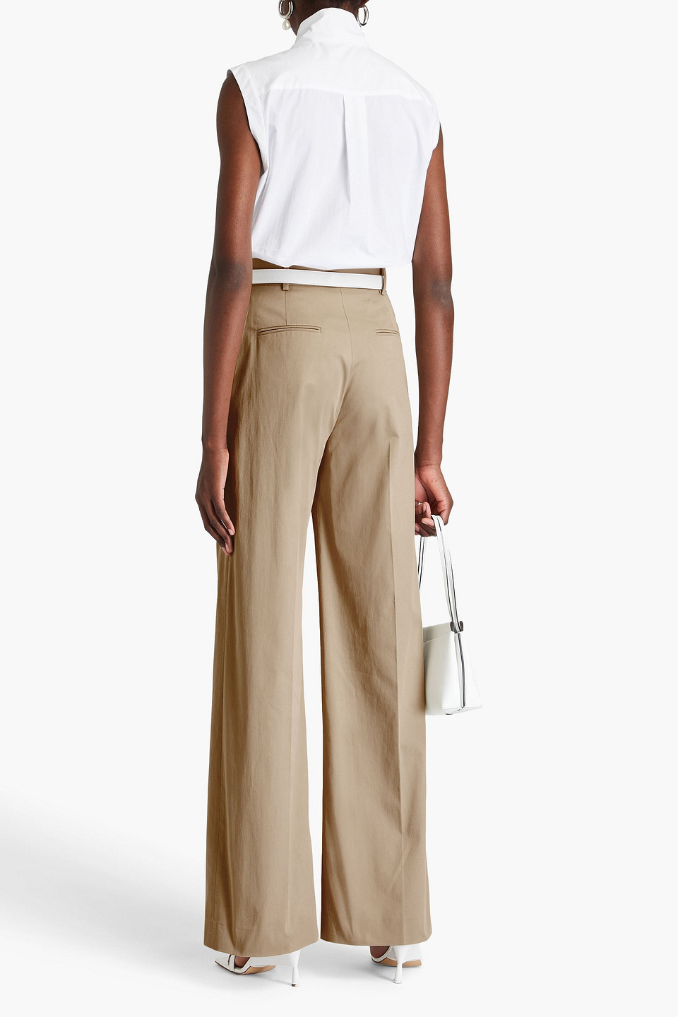Another Tomorrow Stretch Cotton-twill Wide-leg Pants In Mushroom