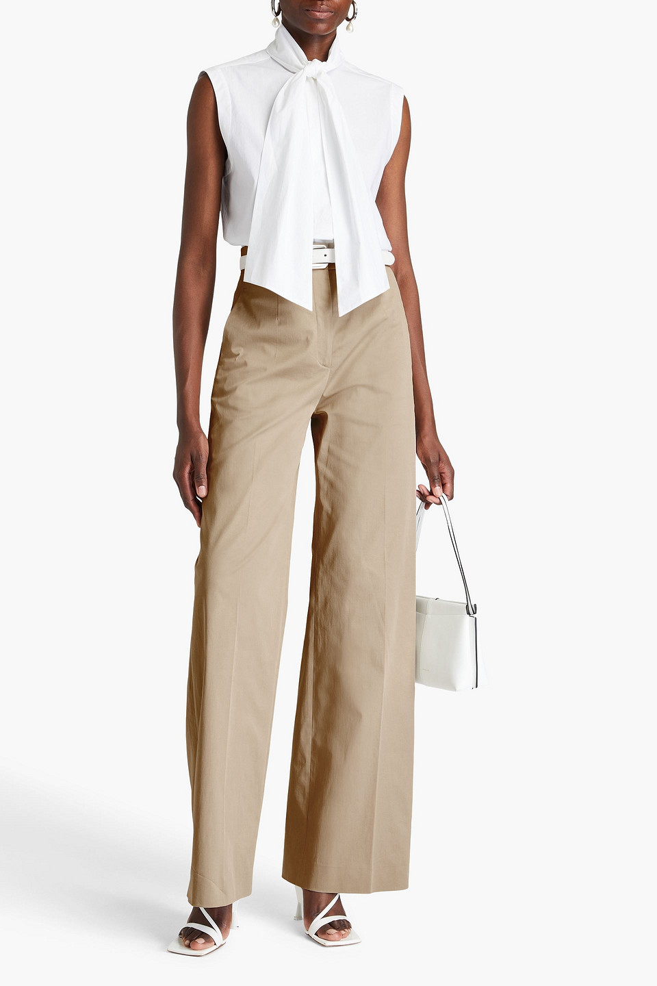 Another Tomorrow Stretch Cotton-twill Wide-leg Pants In Mushroom