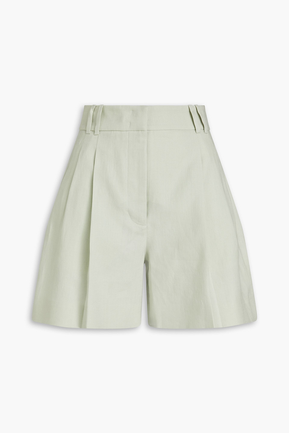 Shop Another Tomorrow Pleated Linen Shorts In Mint
