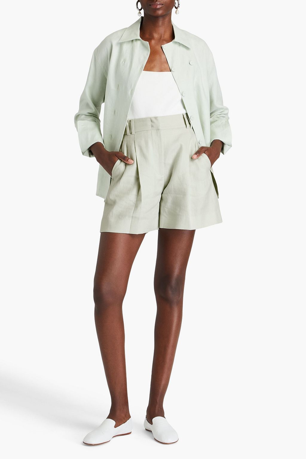 ANOTHER TOMORROW Pleated linen shorts