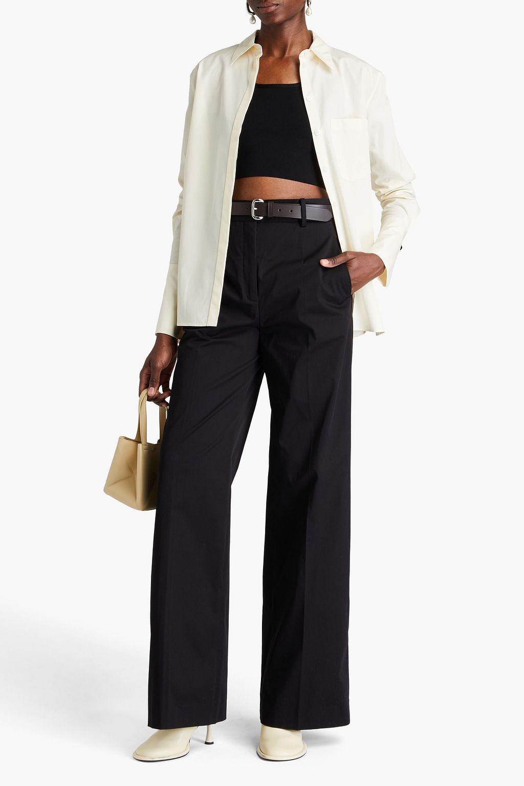 ANOTHER TOMORROW Stretch cotton-twill wide-leg pants