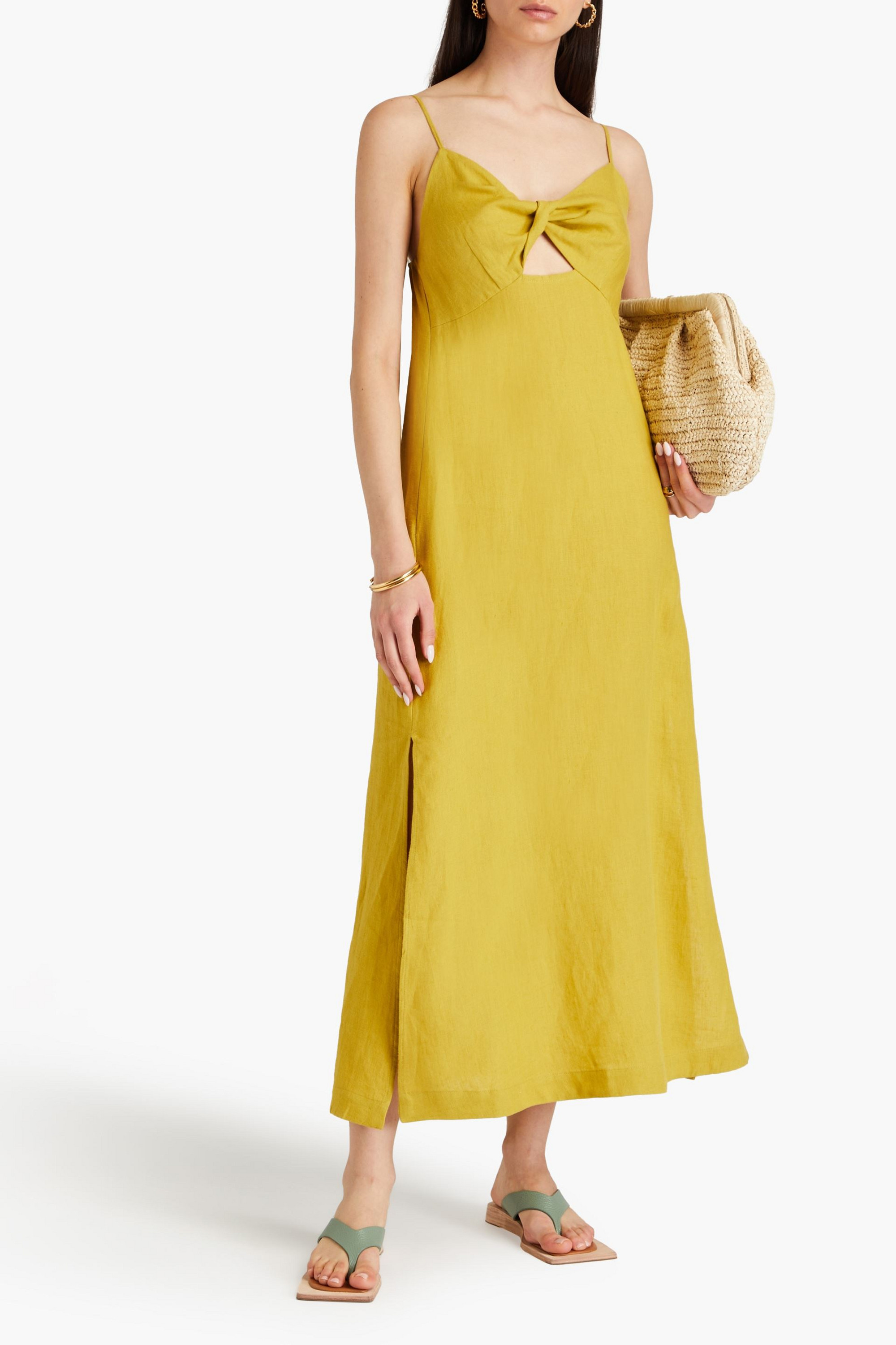 CASA RAKI Lara cutout twisted linen midi dress